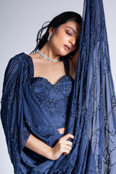 Bijlee Bijlee - Navy Blue Embroidered Saree Set